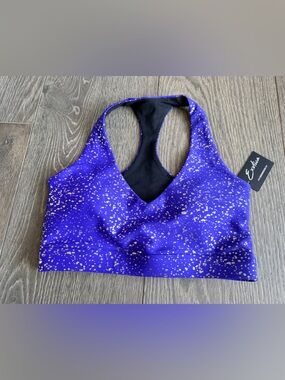 Exotica ExoticAthletica Iris Blue Foil Speckle Performance Deep V Crop Size XS